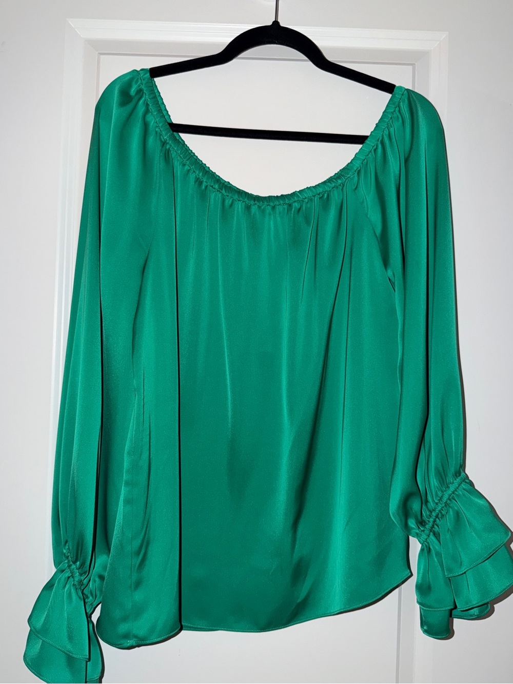 Ramy Brook Emerald Off-Shoulder Satin Murphy Blouse - Picture 2 of 4